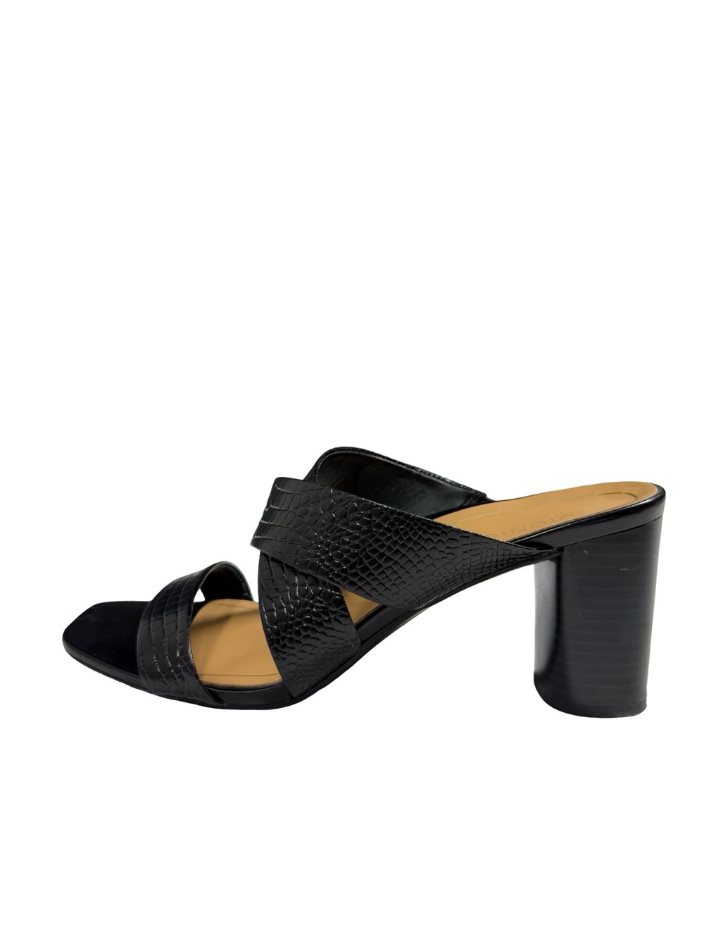 Vionic Merlot Black Croc Embossed Leather Block Heel Comfort Sandals Womens 10 - Picture 7 of 13